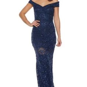NWT Quiz Navy Sequin Bardot Fishtail Maxi size 6